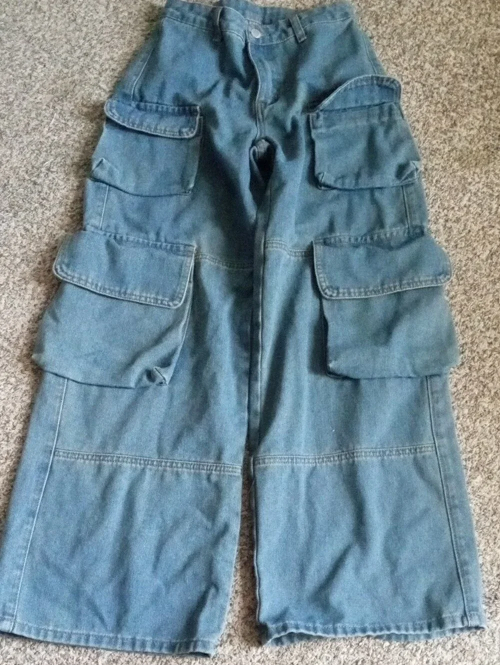 Teen Girl's Blue Cargo Jeans - Classic Utility Style
